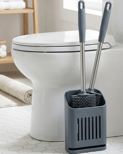 Zflos Flat Silicone Toilet Brush with Ventilated Holder Slate - Lifestyle view