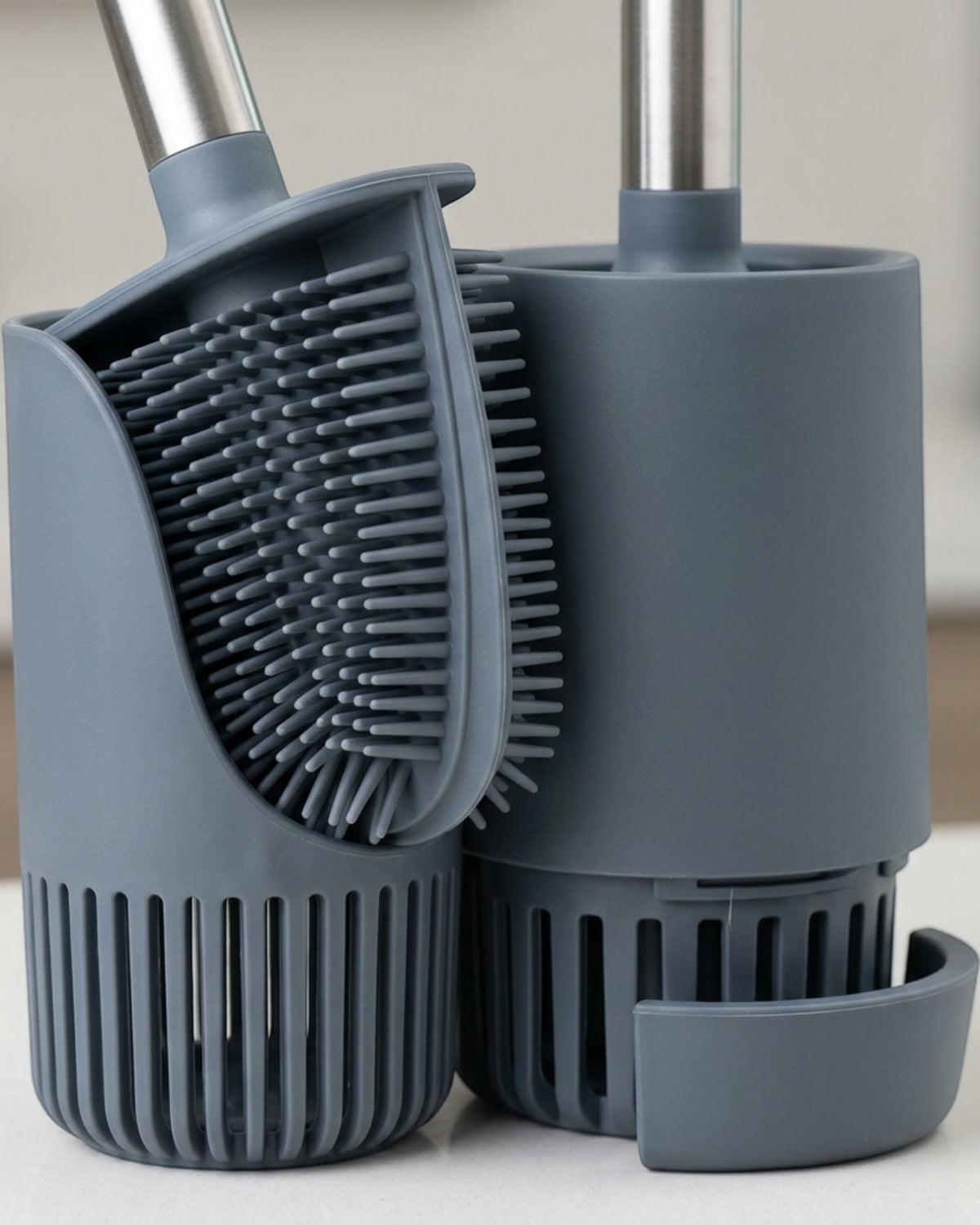 Zflos Flat Silicone Toilet Brush with Ventilated Holder Slate - Detail view