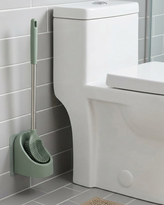 Zflos Curved-Rim Silicone Toilet Brush with Dual-Mount Base Sage - Lifestyle view