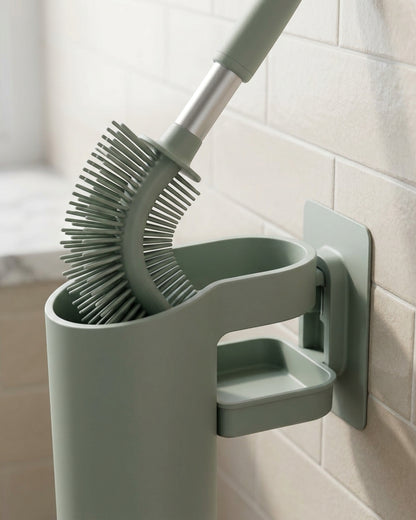 Zflos Curved-Rim Silicone Toilet Brush with Dual-Mount Base Sage - Detail view