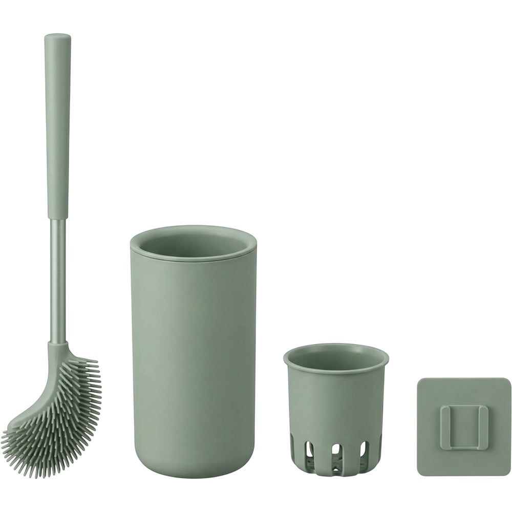 Zflos Curved-Rim Silicone Toilet Brush with Dual-Mount Base Sage - Product view