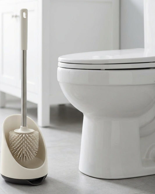 Zflos Replaceable Dome Silicone Toilet Brush Set with Drain Base White - Lifestyle view