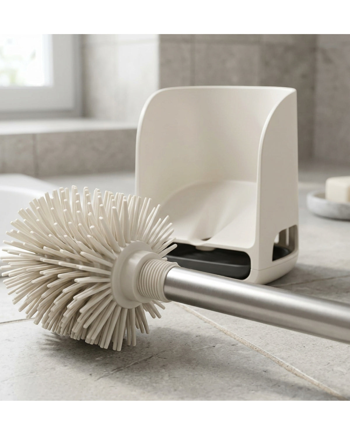 Zflos Replaceable Dome Silicone Toilet Brush Set with Drain Base White - Detail view